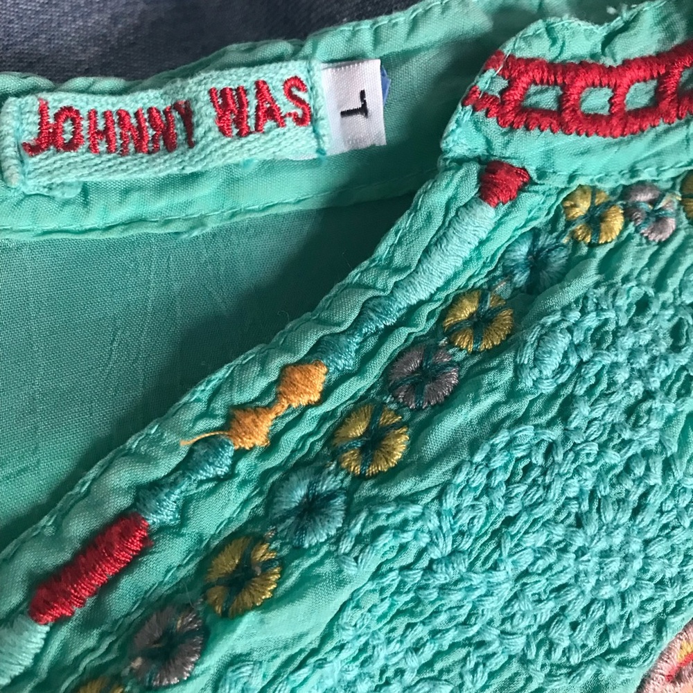 Johnny Was Tunic Top Size-L Green Embroidery Long Sleeve - Picture 3 of 5